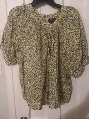 J. Crew Yellow and Olive Floral Peasant Blouse Liberty London Print